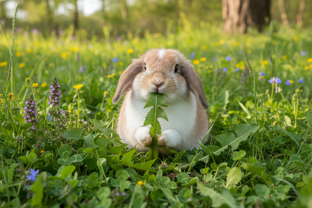 rabbit eating healthy forage